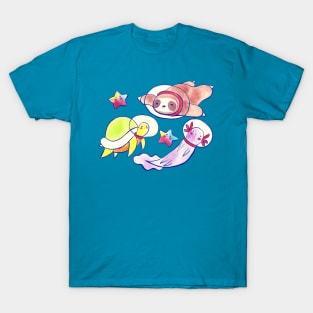 Space Sloth Turtle and Axolotl T-Shirt